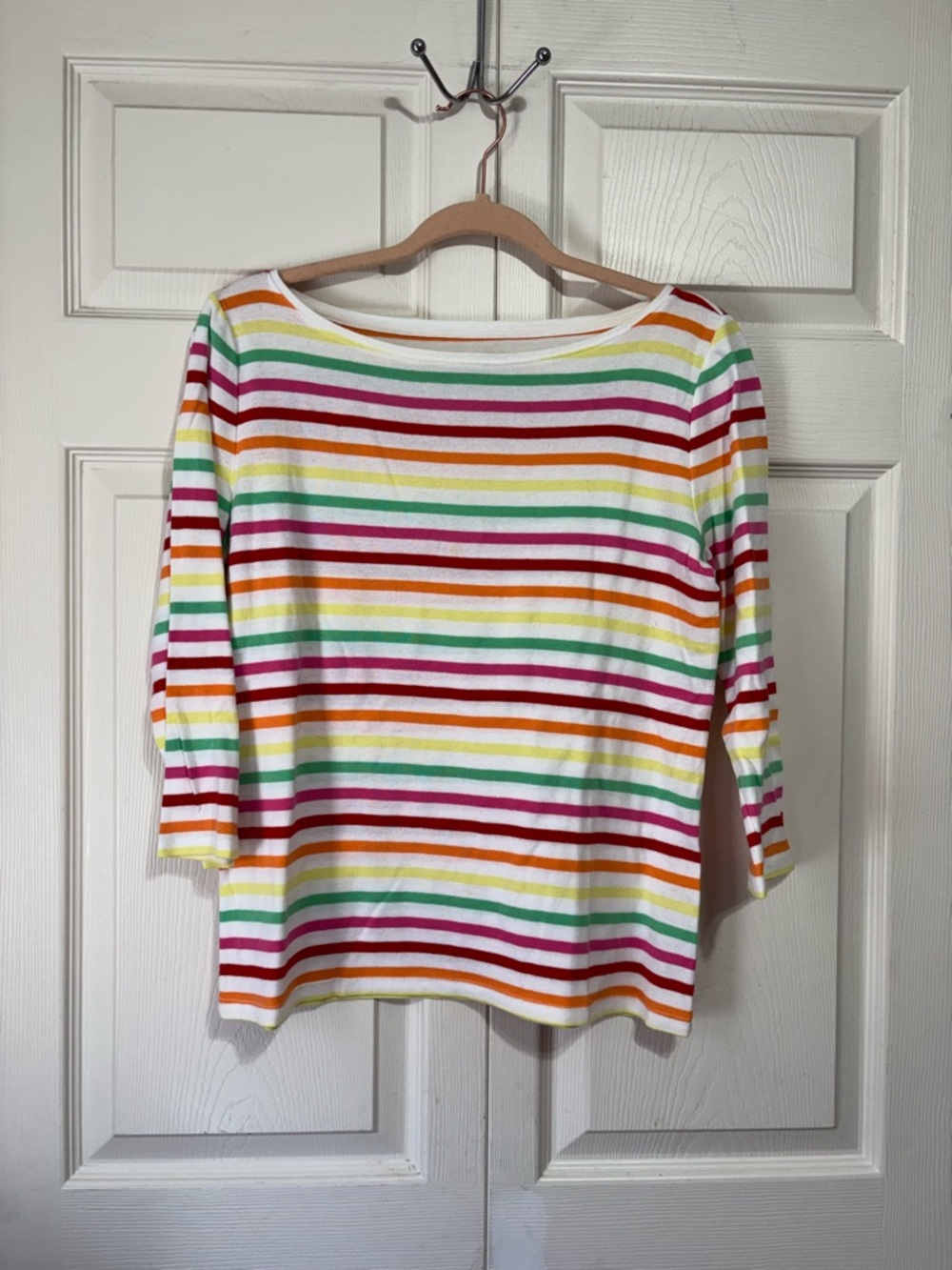 Talbots Rainbow Striped Boatneck Top in White
